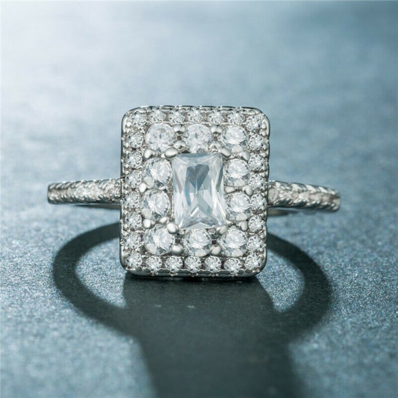 Jewelry - 925 Silver Emerald Cut White Sapphire Ring New
